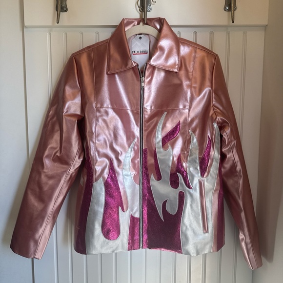 The California Outfits Jackets & Blazers - Have It all Taylor Tomlinson Pink Leather Flames Jacket By The California Outfit